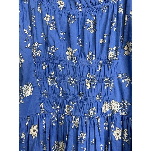 DOEN Deia Bouton de‎ Rose Blue Floral Smocked Puff Sleeve Midi Dress XS - Picture 6 of 7